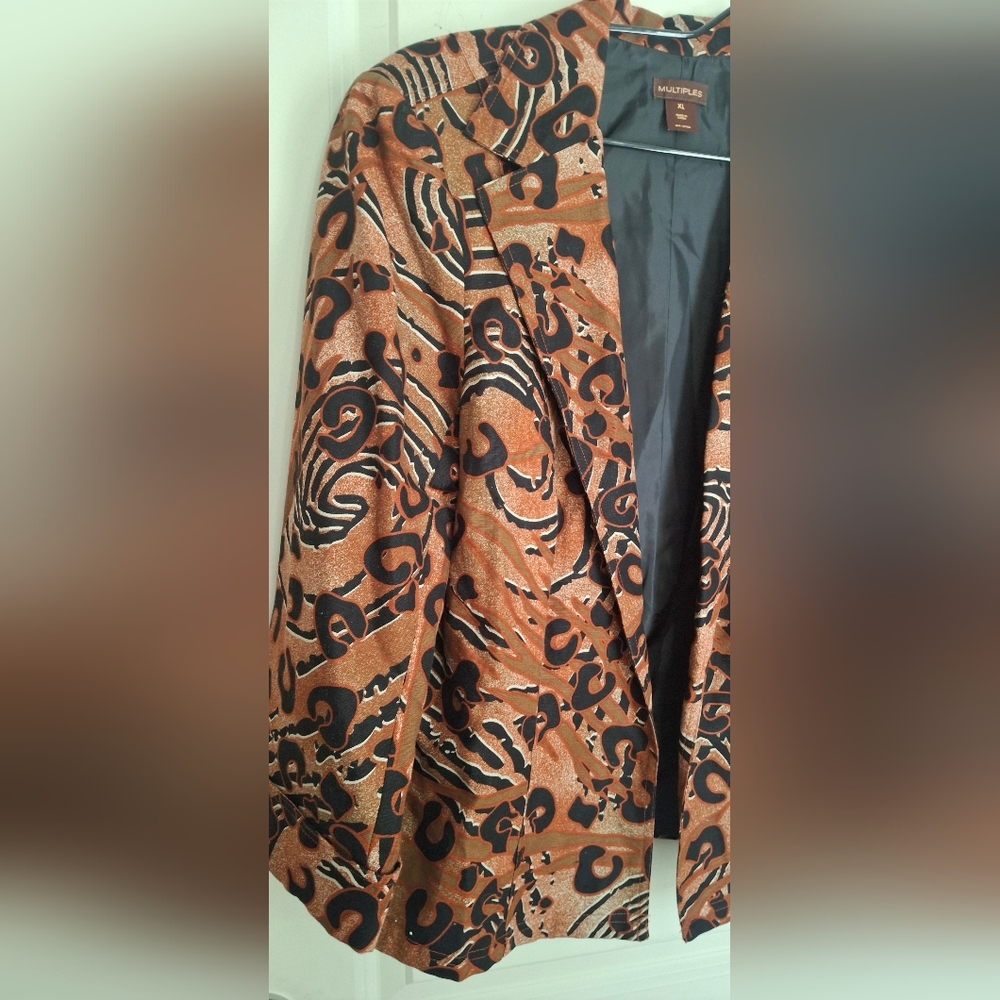 MULTIPLES RUST Animal Print JACKET BLAZER XL LINEN BLEND Formal Office Party S11 - Picture 11 of 12